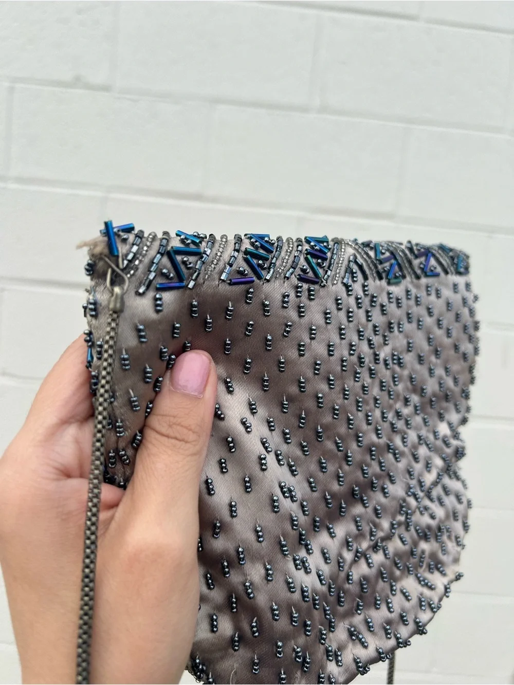 Vintage Embellished Sequins Multi Colored Navy Beaded Crossbody Bag